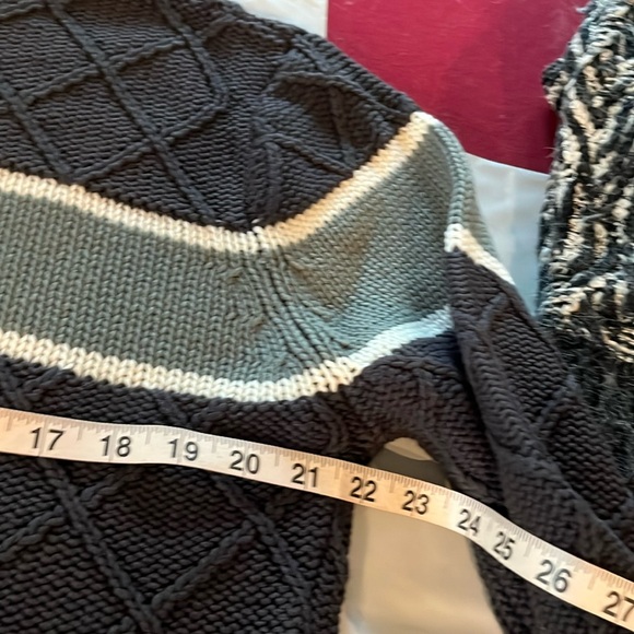 Y2K Gray Cable Knit white chest stripes SWEATER TROY LEE men XL Acrylic Vintage - Picture 3 of 13